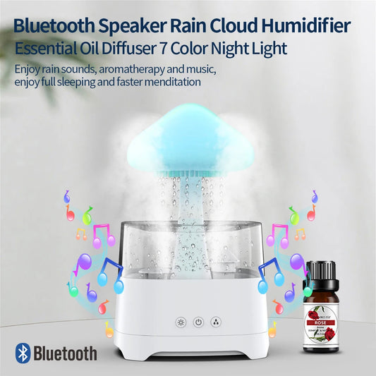 Cloud Rain Diffuser Humidifier Music Bluetooth Speaker Raindrop Aromatherapy Machine Ultrasonic Atomization Humidification Lamp