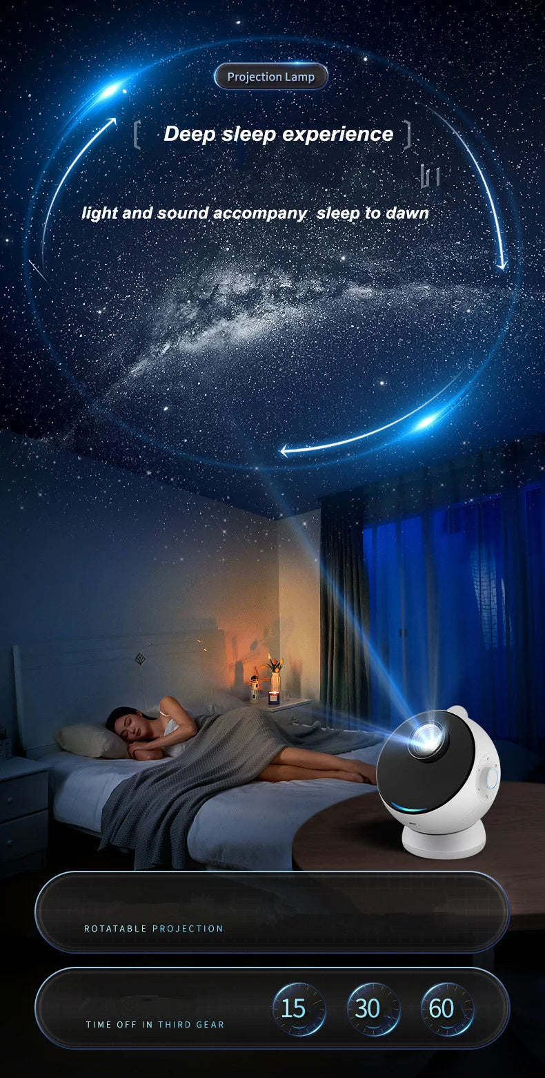 Romantic HD Ultra Clear Focus 3D Vision Galaxy Star Projector Night Light BT Music Speaker  For Adults Kids Holiday Gifts