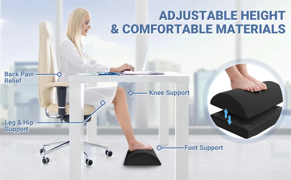 Foot Rest for Under Desk At Work, Comfortable Foot Stool with 2 Adjustable Heights for Back & Hip Pain Relief, Office, Home, Car